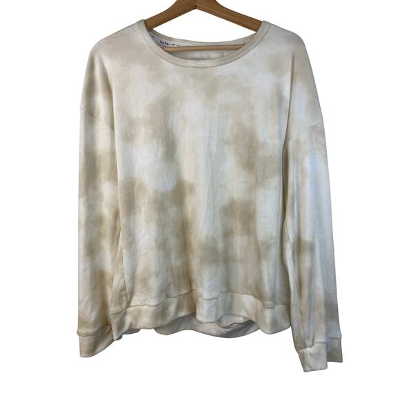 NWOT Nicole Miller New York Women's Size L Cream Tan Tie Dye Velour Top - Picture 1 of 5